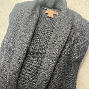Victor Alfaro Black Sequin Wool Blend Open Front Cardigan Sweater Mens Medium